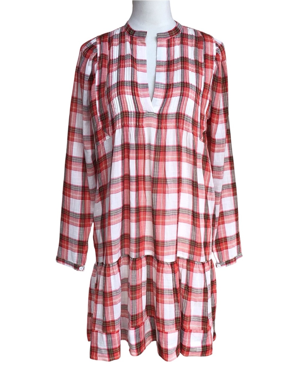 Sundays Jacques Plaid Pintuck Long Sleeve Dress NEW